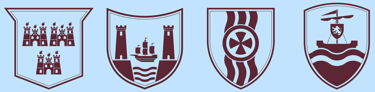 Co. Dublin, Co. Cork, Co. Limerick and Co. Galway crests